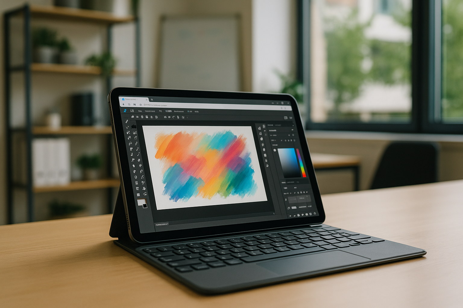 Designer creating artwork with Adobe Fresco online on Mac and Linux