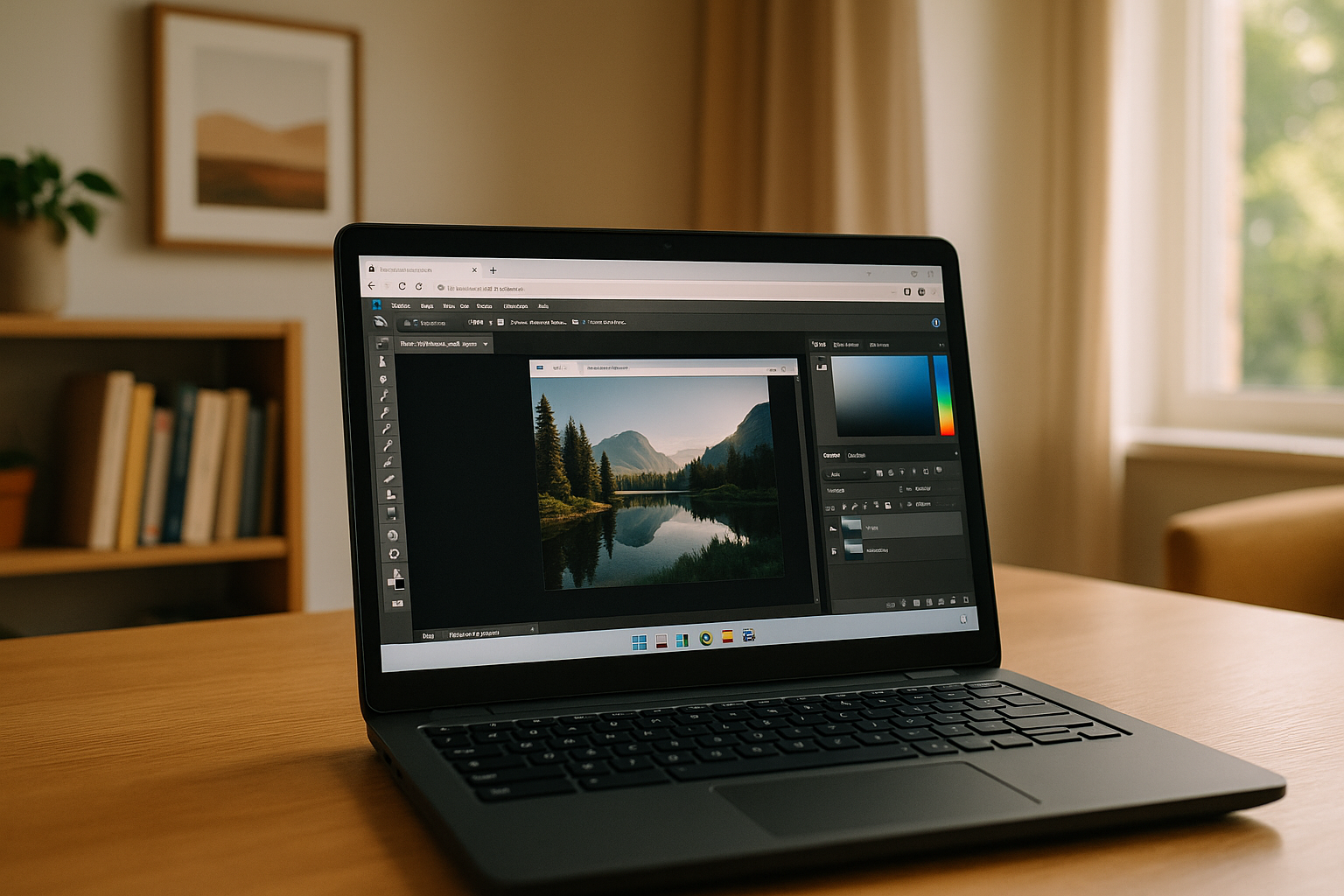 Designer working on Photoshop Chromebook workflow using cloud PC