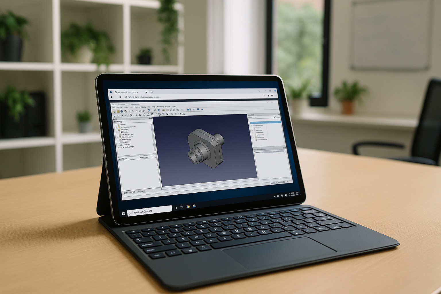 Designer utilizing FreeCAD program on cloud PC for 3D modeling