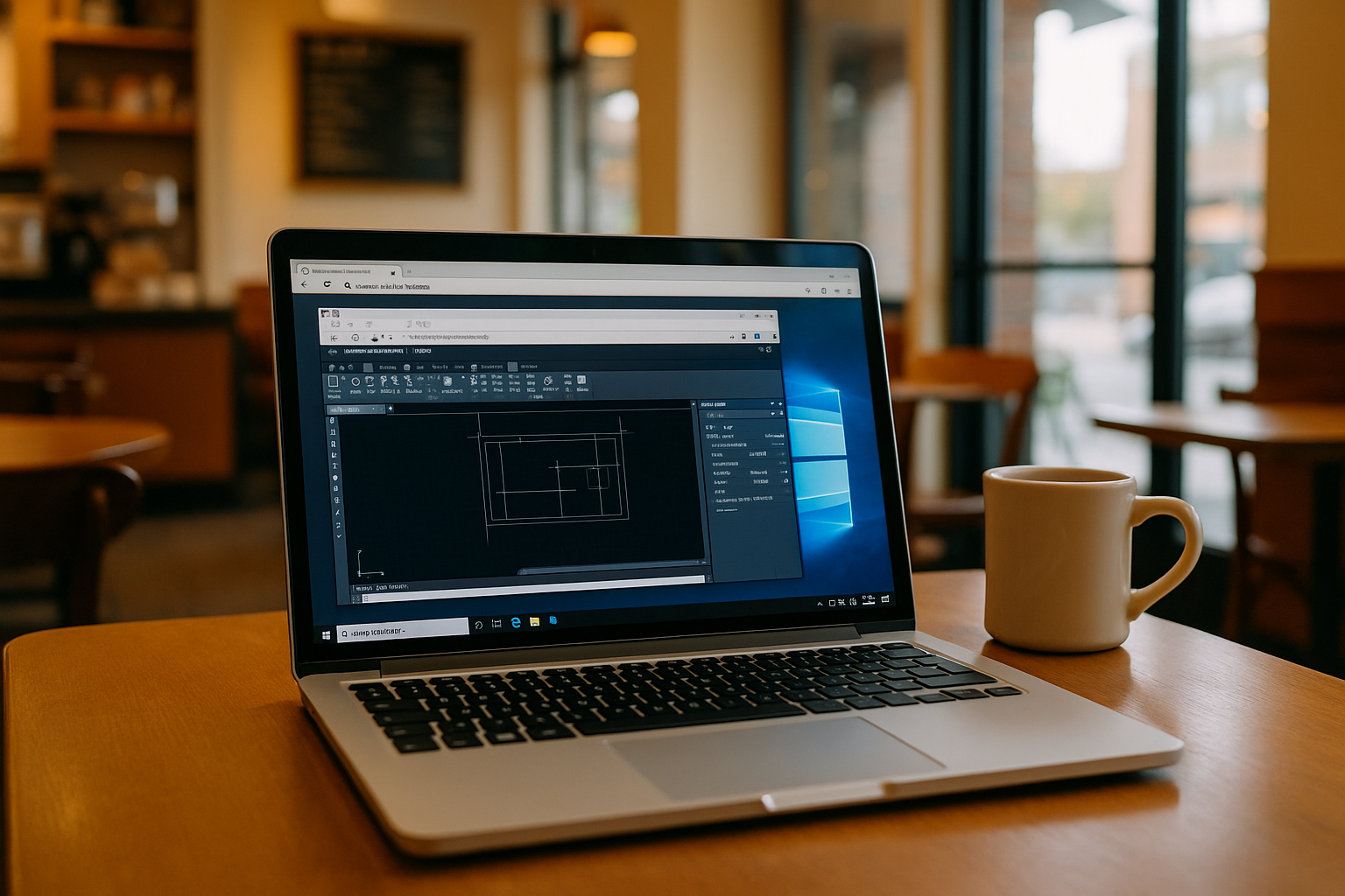 User accessing cloud based AutoCAD from a laptop