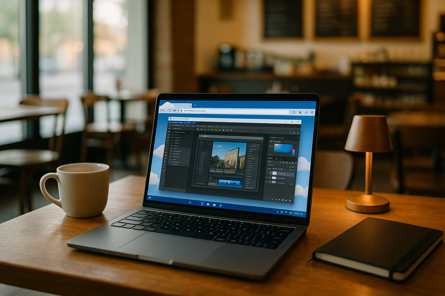 Professional using pc in cloud as backup to keep software running in browser