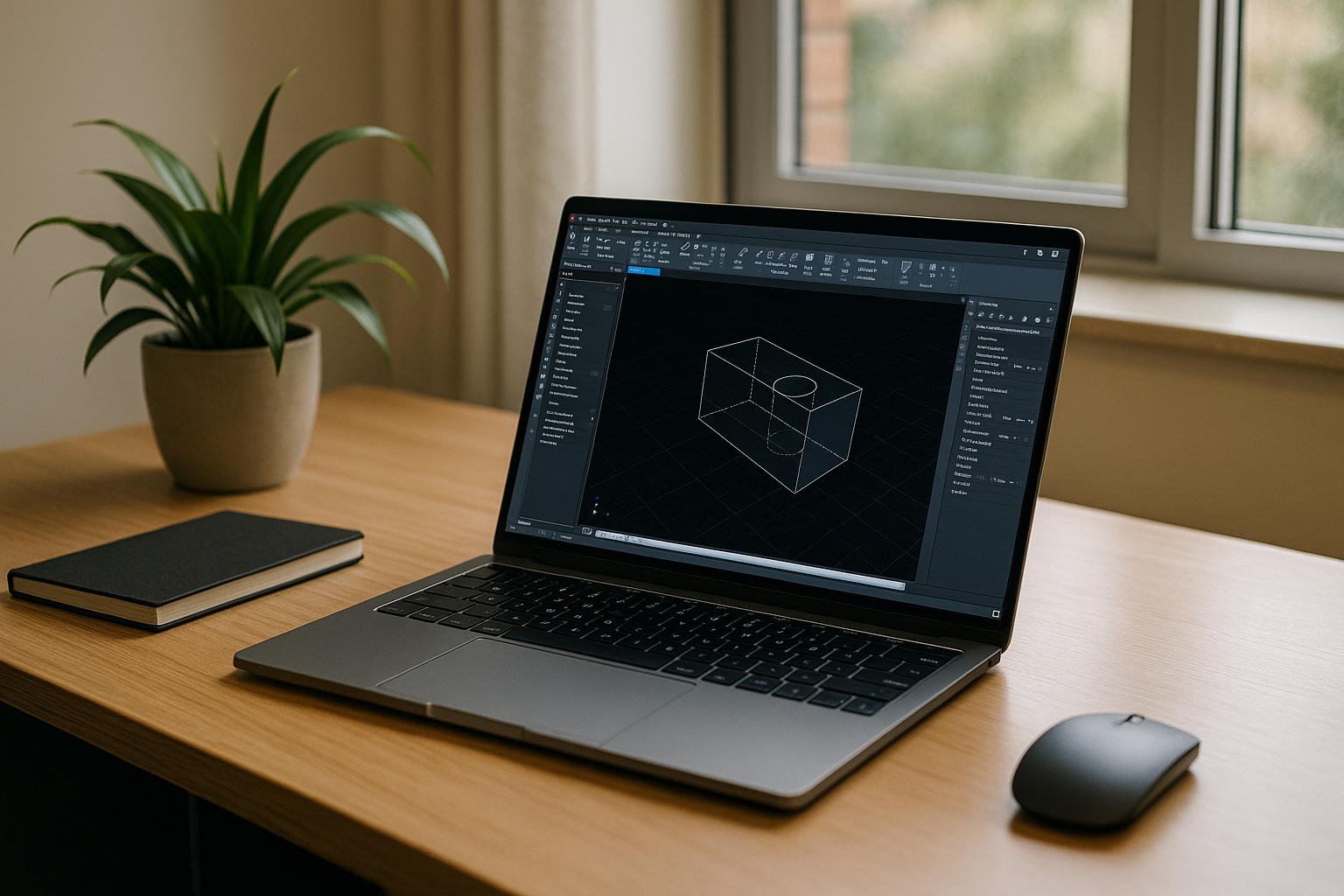 AutoCAD 3D Online When Desktop Is Blocked - modern laptop with AutoCAD in office