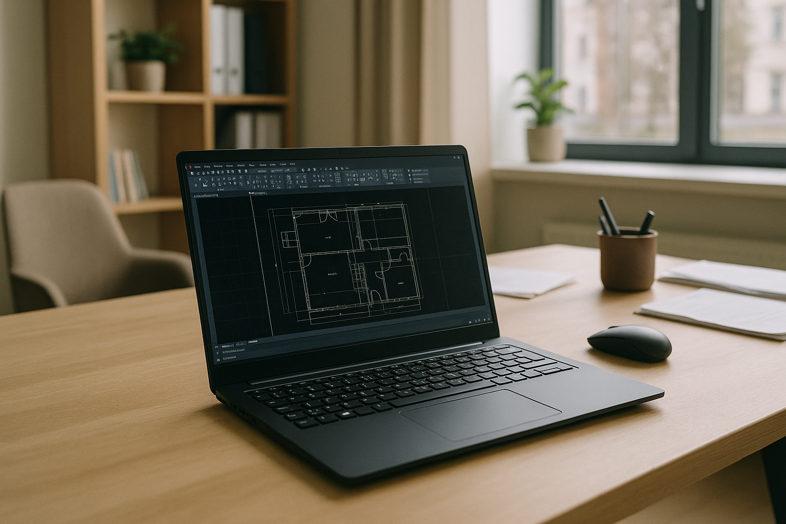 Engineer using AutoCAD for Linux on laptop through cloud PC
