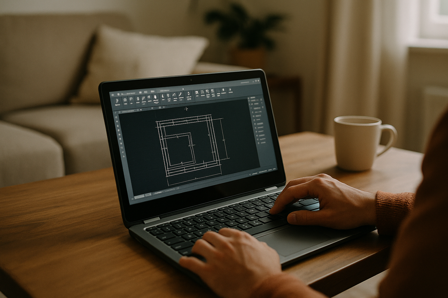 Engineer working with AutoCAD for Linux on Chromebook using cloud PC