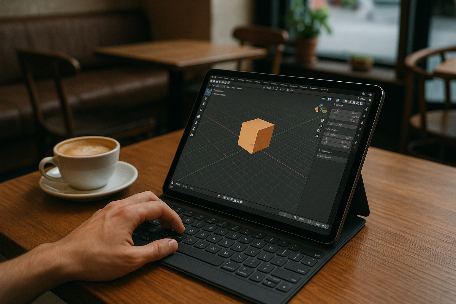 Designer creating 3D models with Blender on iPad using cloud PC