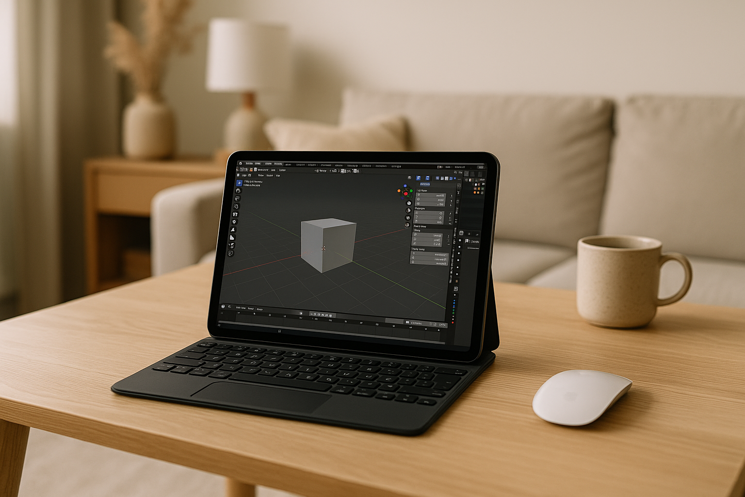 Professional using Blender on iPad via cloud PC for 3D design