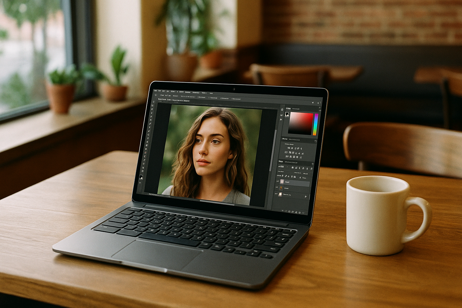 Designer working with Photoshop across platforms on Chromebook using cloud PC