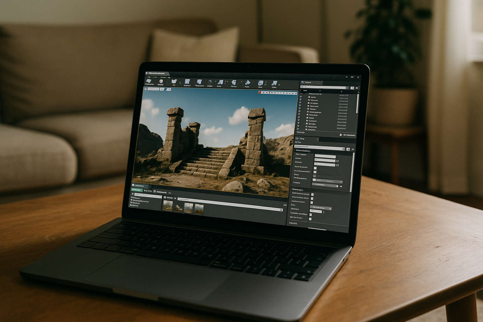 Game developer using Unreal Engine features via cloud PC in a workspace