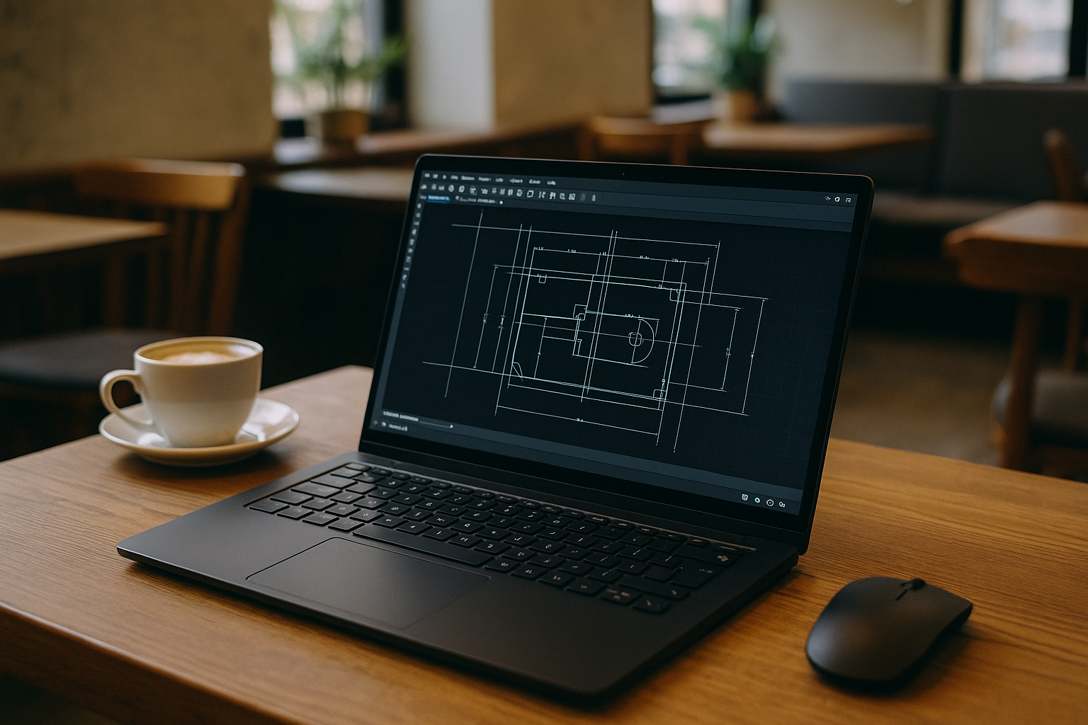 Engineer using AutoCAD alternative for Linux on laptop via cloud PC