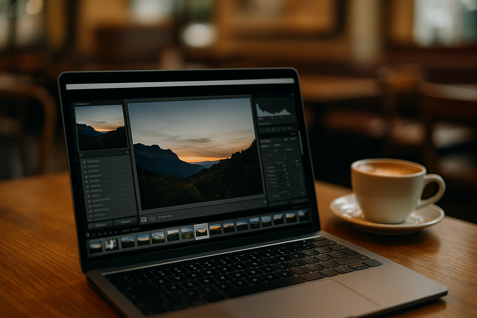 The Real Problem With Online Lightroom Workflows - modern laptop with Lightroom Classic in café