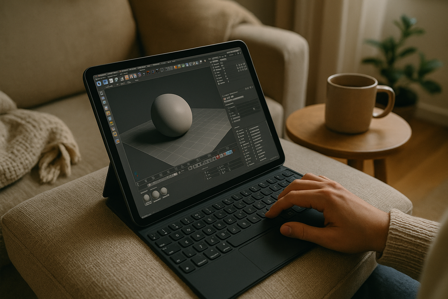 3D designer using Cinema 4D software on iPad through cloud PC