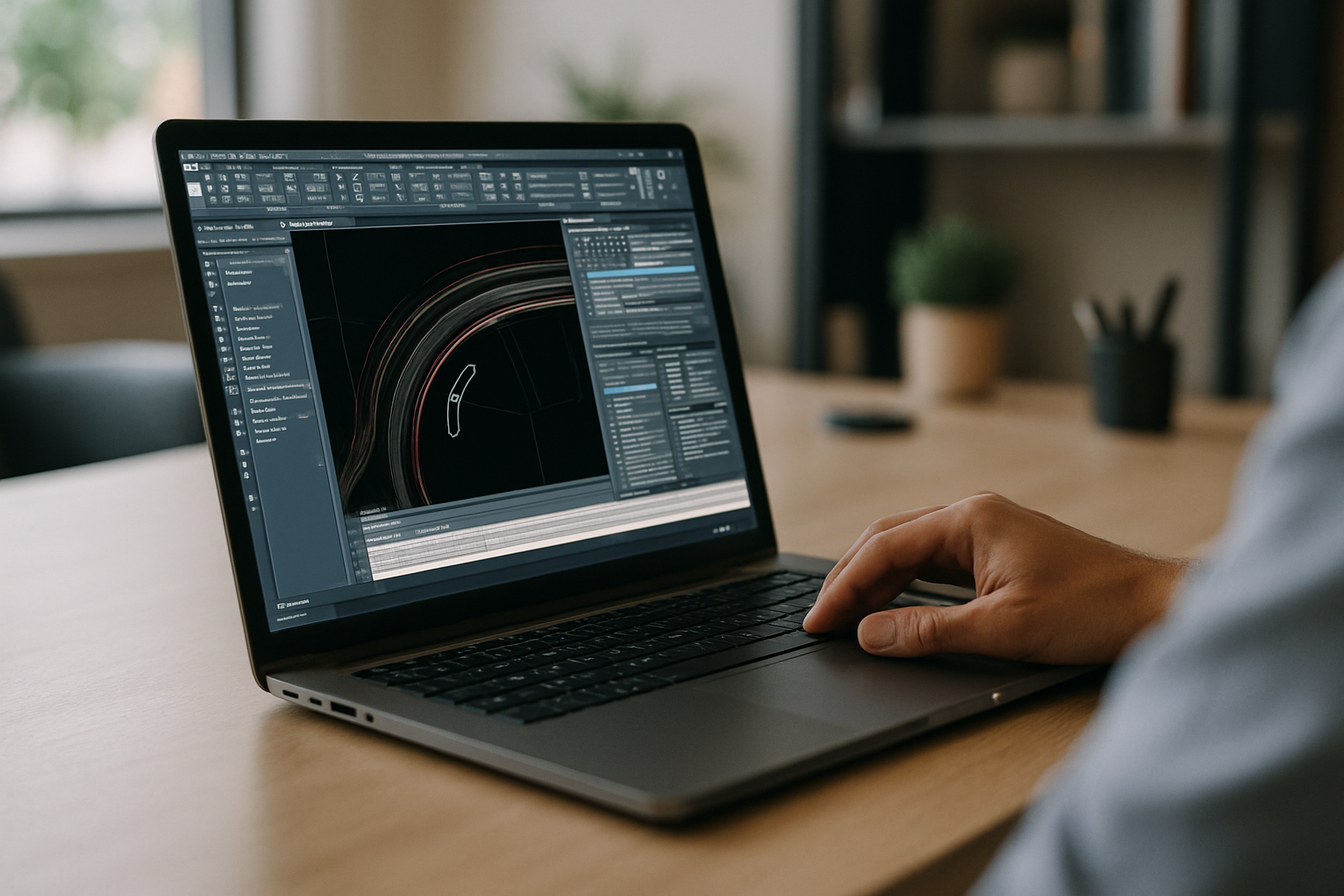 Engineer analyzing vehicle movement with Civil 3D features via cloud PC