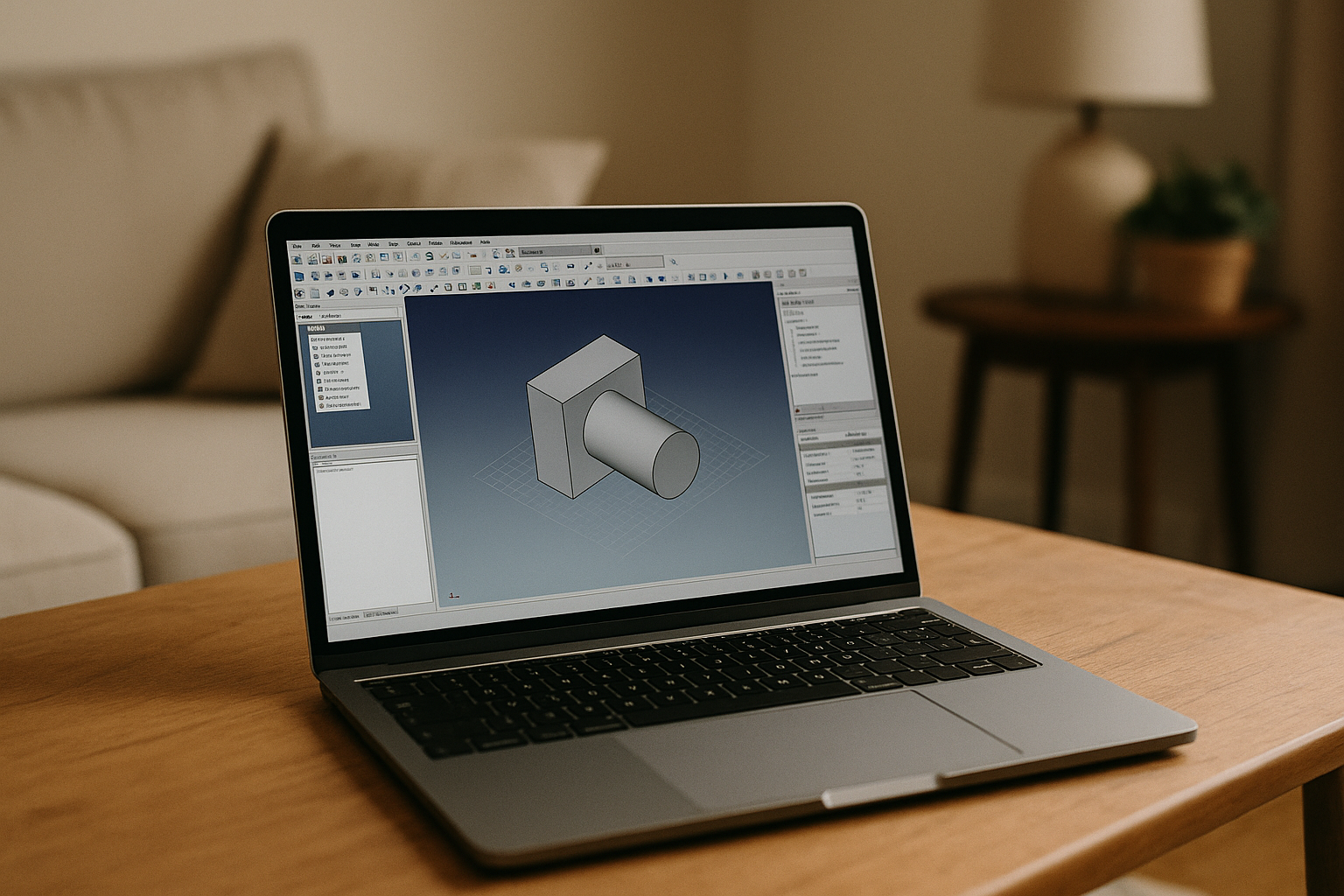 Professional working with FreeCAD program on cloud PC in a browser
