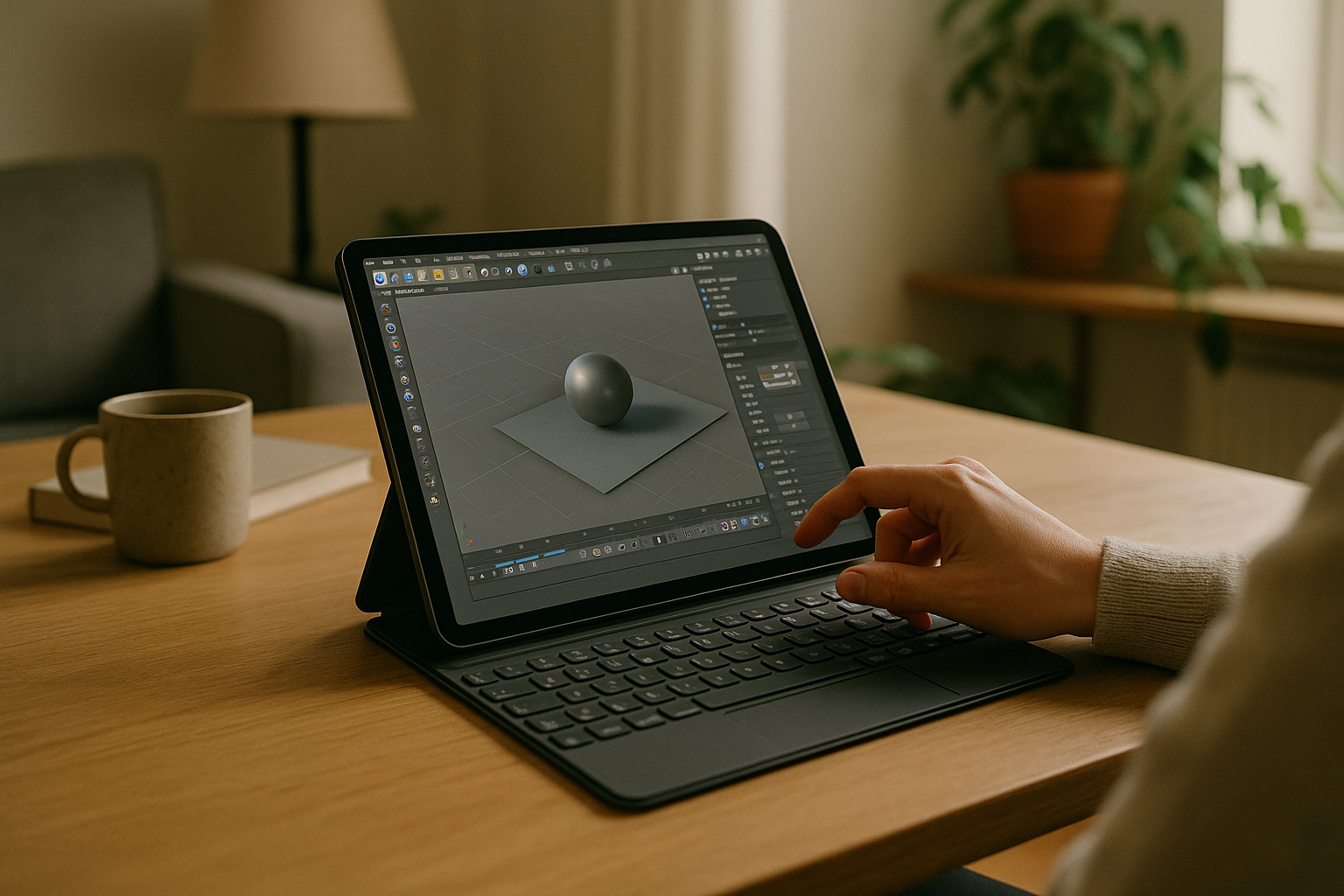 Designer working with Cinema 4D on iPad using cloud PC