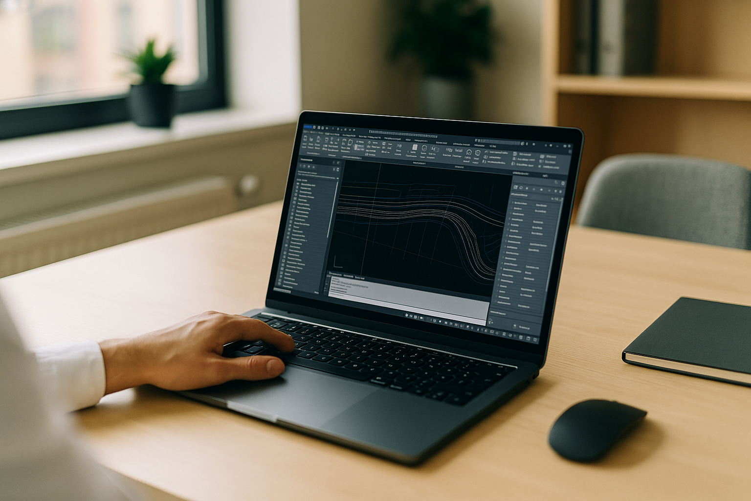 User working with what is Civil 3D software on laptop through cloud PC