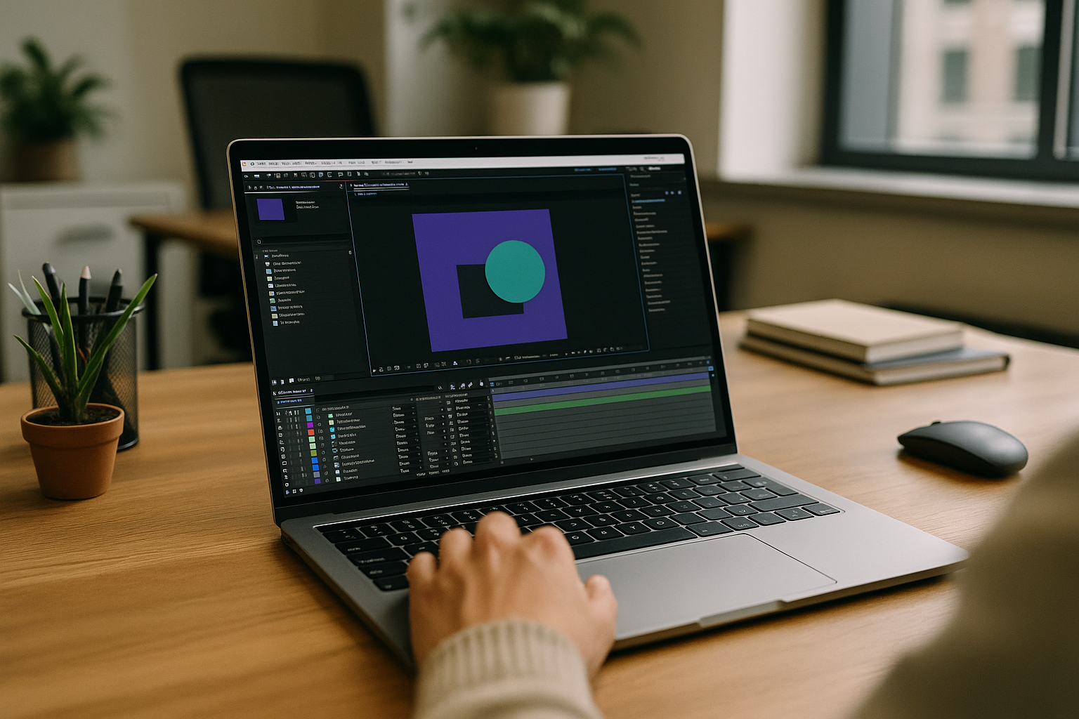 Motion designer using After Effects Cloud on laptop in a browser