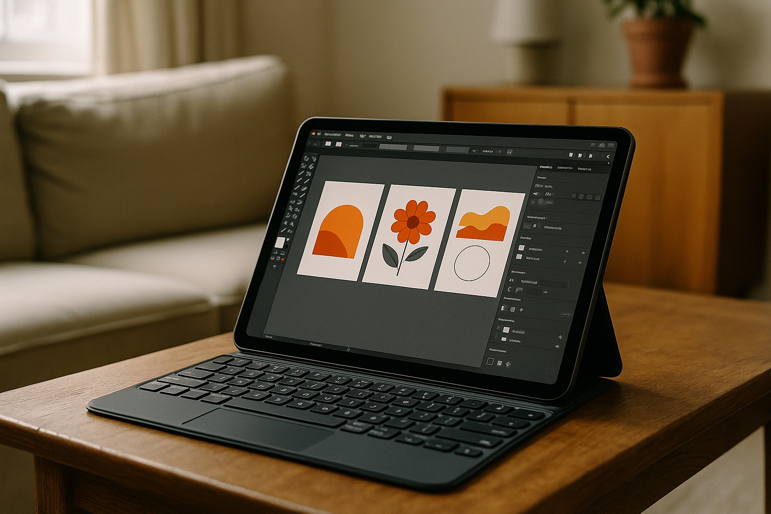Graphic designer using Cloud Illustrator on an iPad through a browser