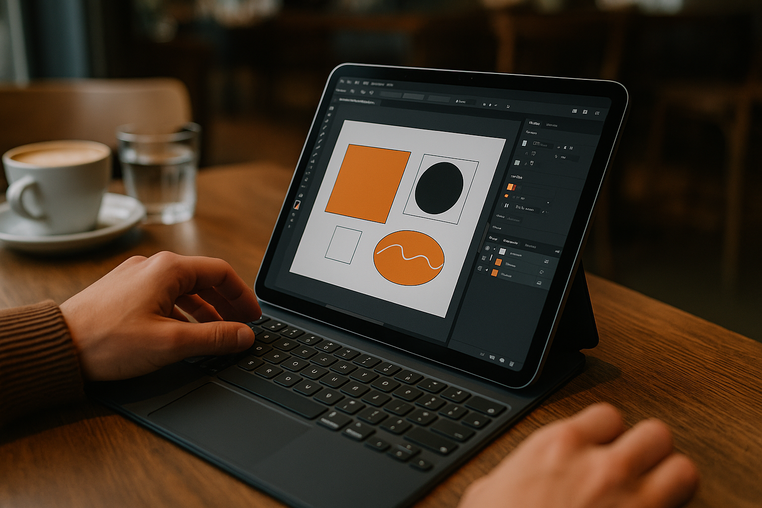Graphic designer running Cloud Illustrator on an iPad through a browser