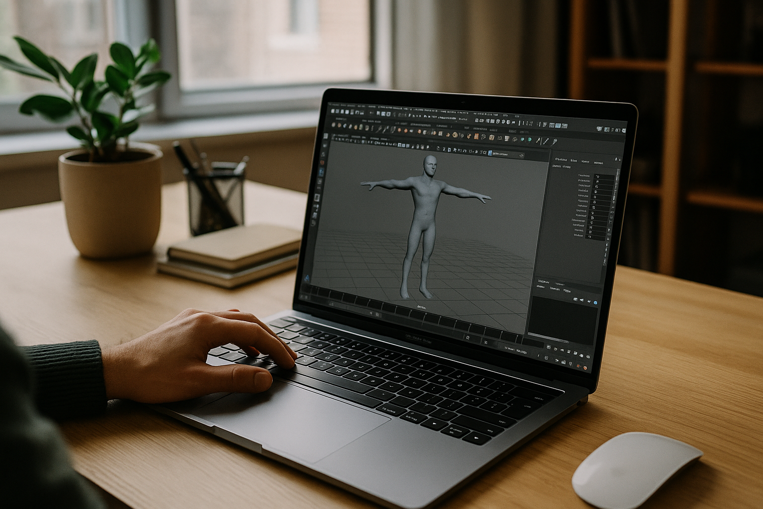 3D designer accessing Maya 3D graphics software on MacBook through cloud PC