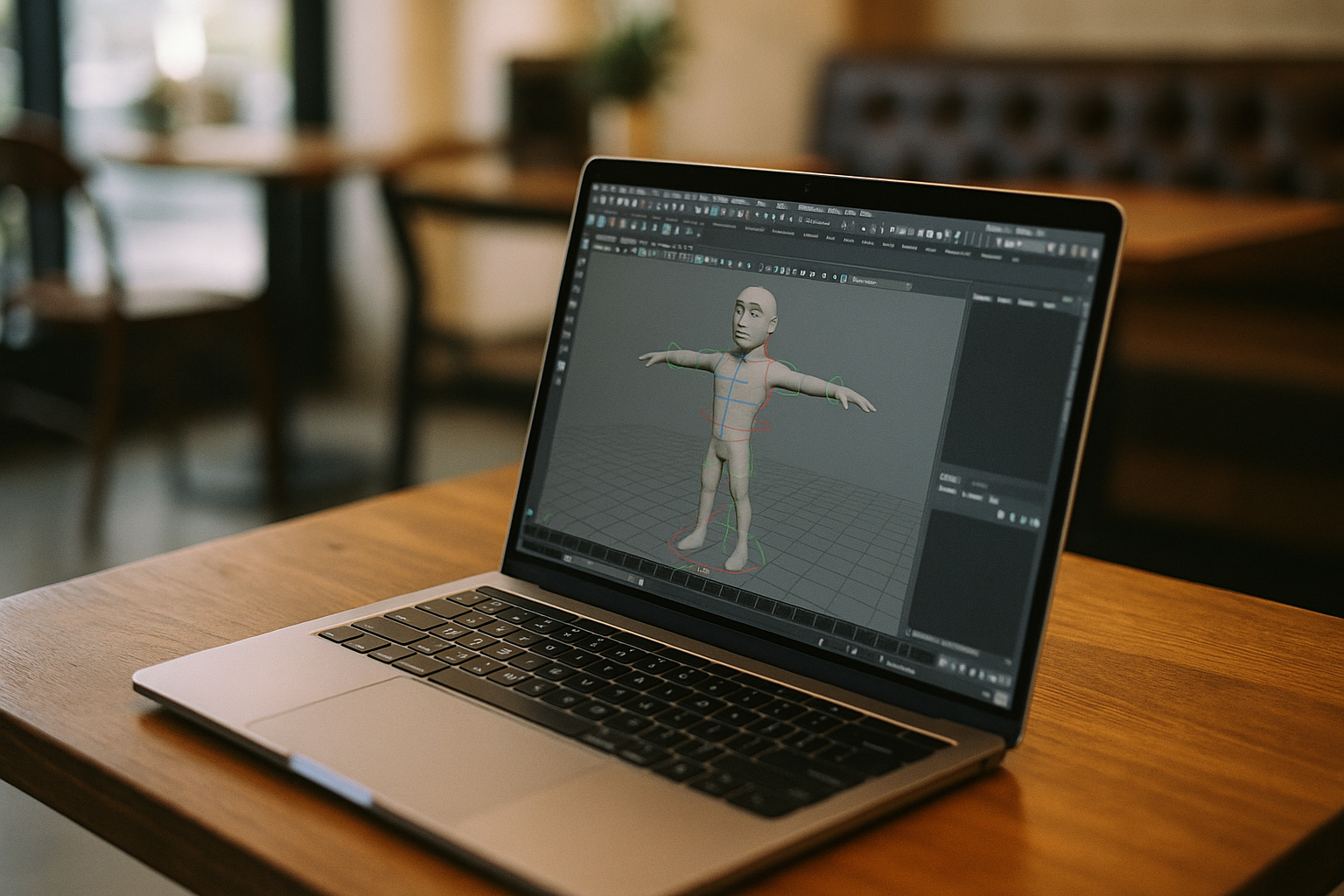 3D designer using Maya 3D graphics software on MacBook via cloud PC