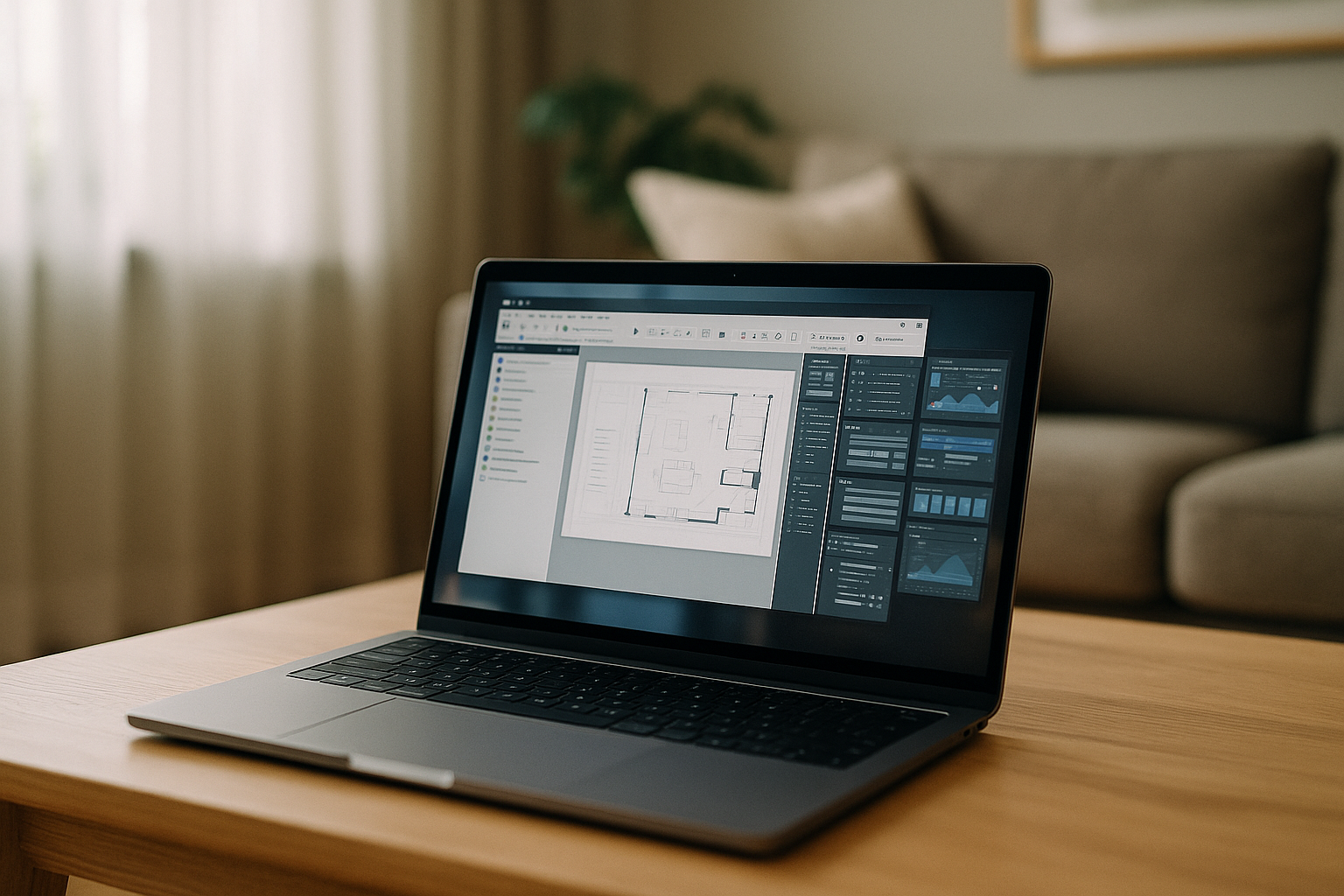 Professional using cloud PC service to run desktop software on a laptop