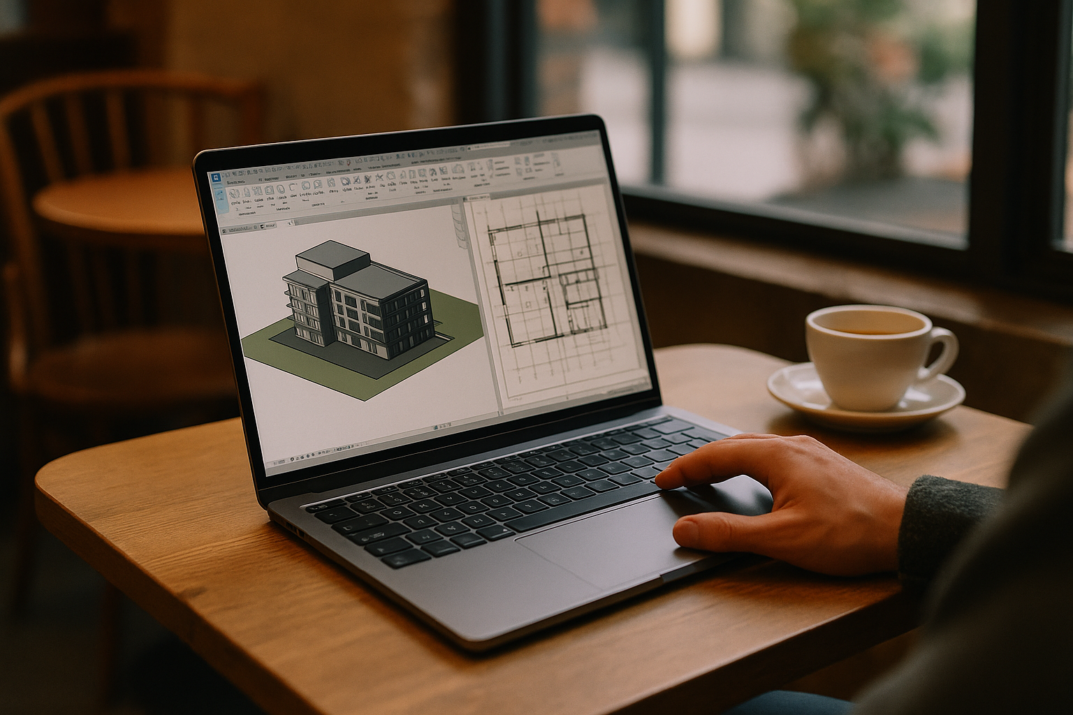 Professional using plugins for Revit on laptop through cloud PC