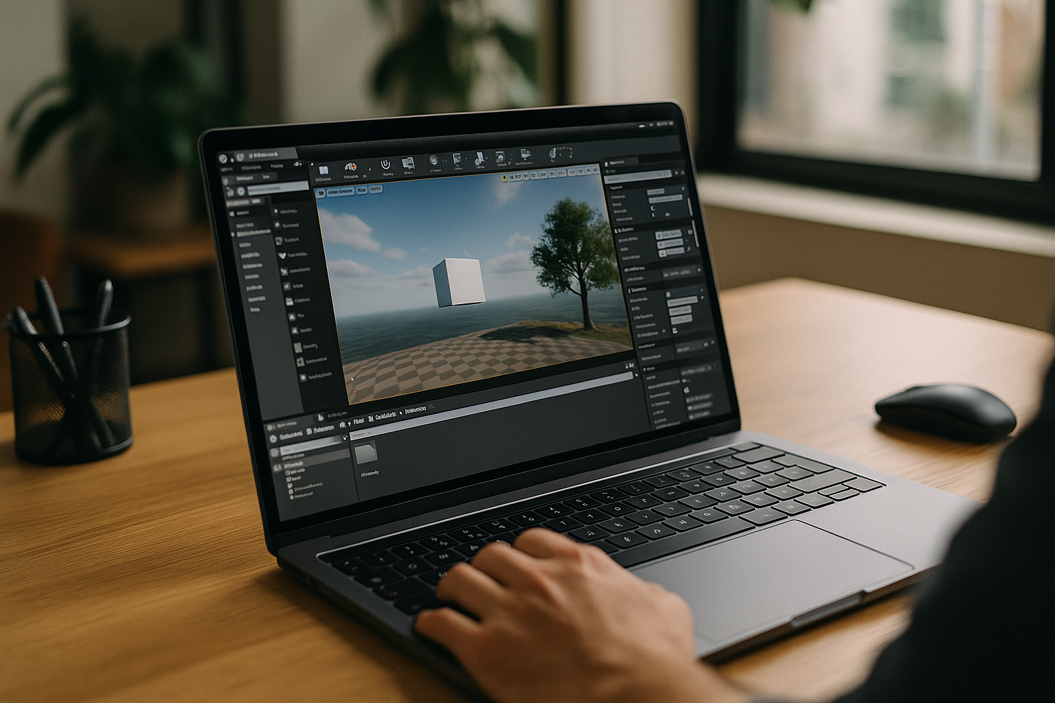 Professional using Unreal Engine plugins on laptop via cloud PC solution