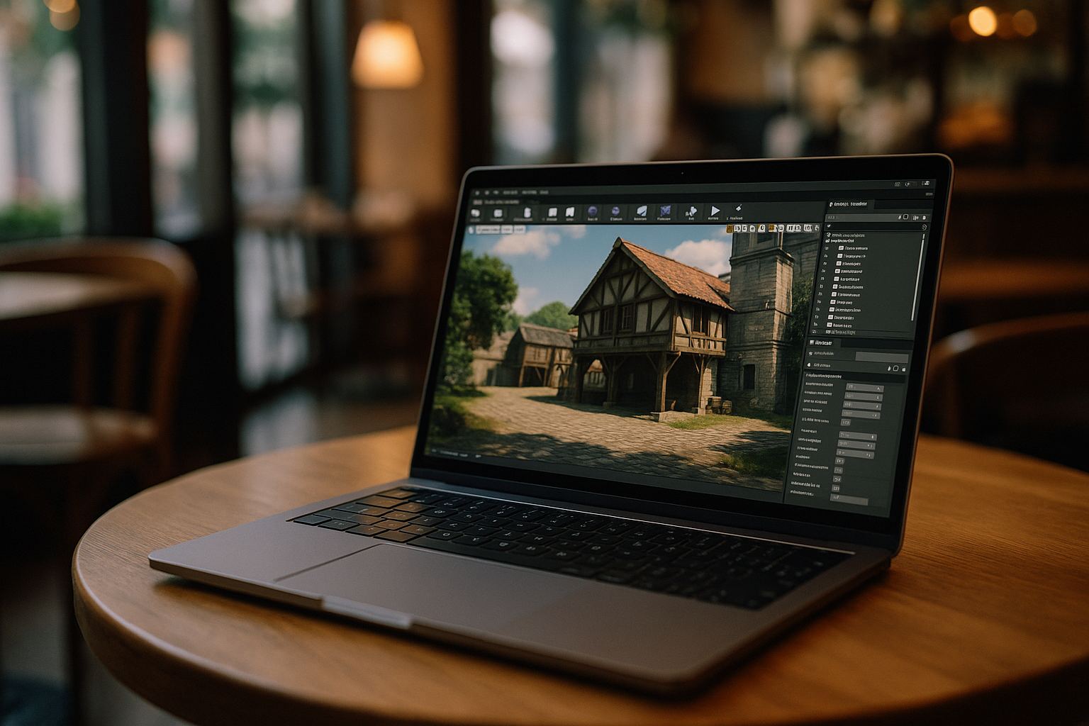 Game developer working with Unreal Engine plugins on laptop through cloud PC