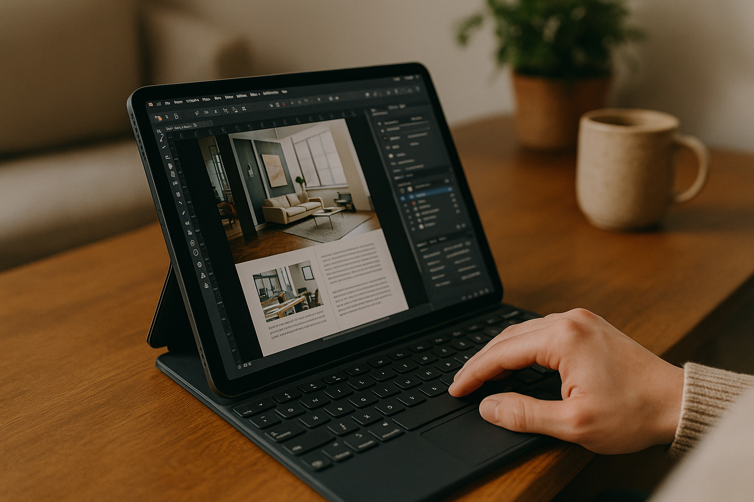 Professional using Affinity Publisher 2 on iPad via cloud PC browser