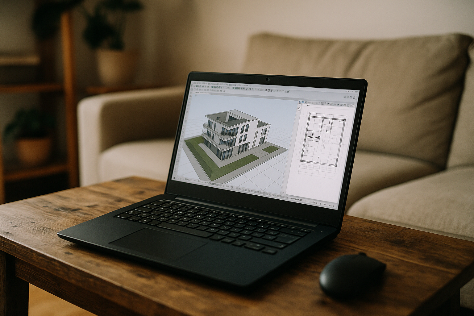 Designer working with Archicad online on Linux laptop through cloud PC