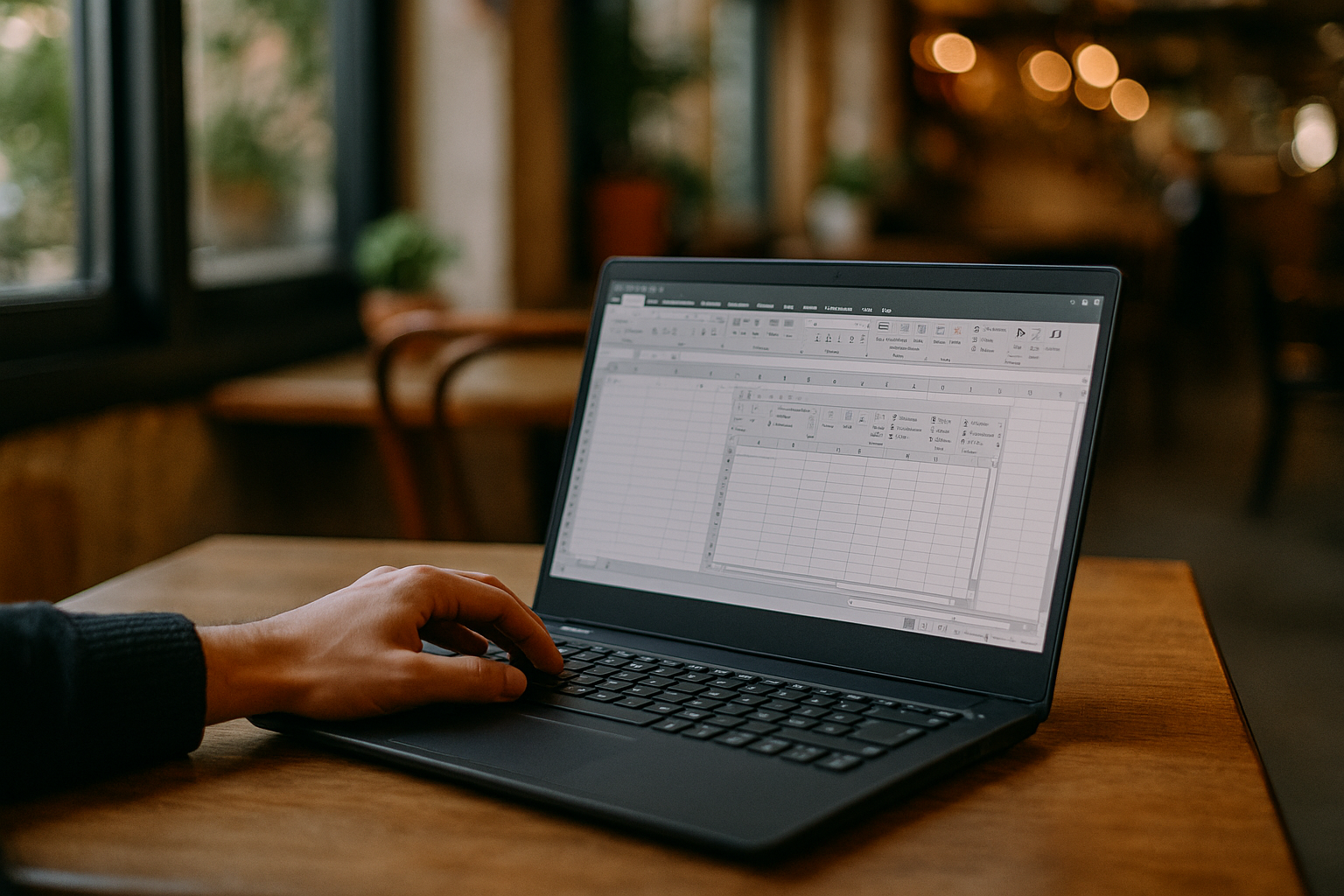 User working with Microsoft Excel for Linux on laptop through cloud PC