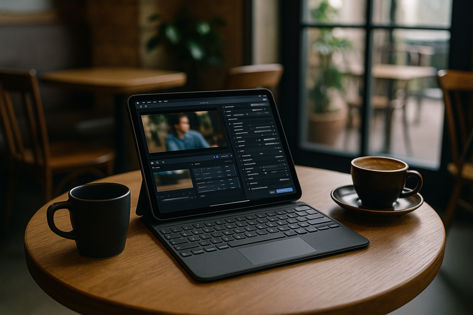 Professional using Video AI Topaz Labs on iPad through cloud PC