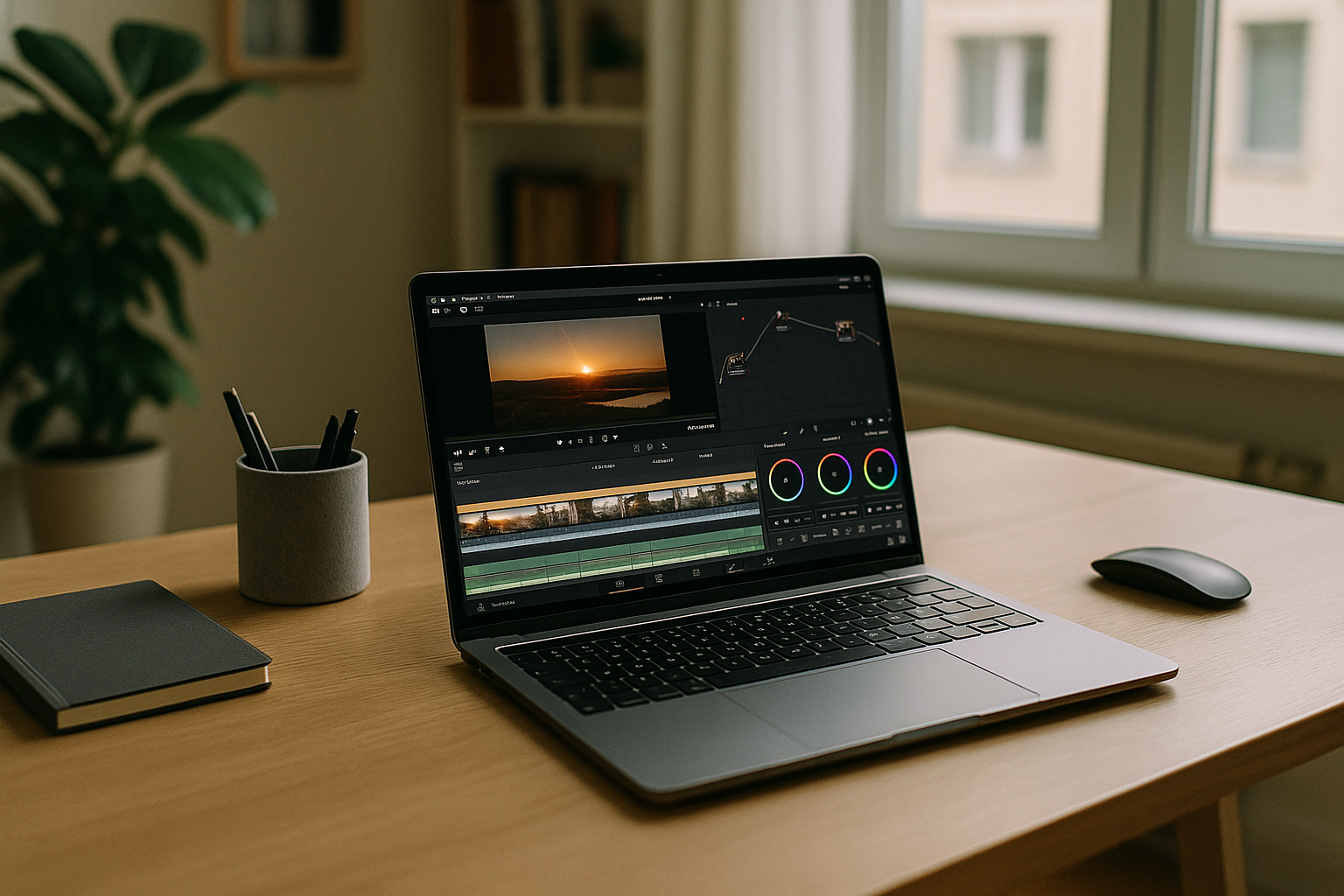 Color grading with DaVinci application on a laptop via cloud PC