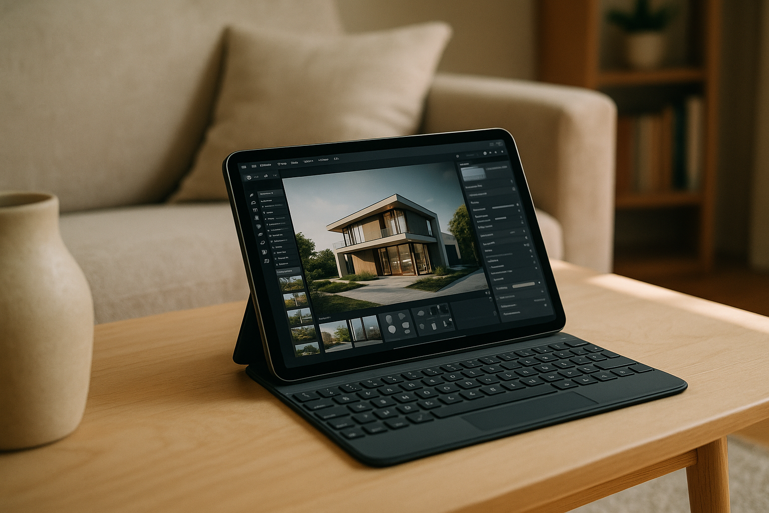 Professional using 3D rendering services on iPad through cloud PC