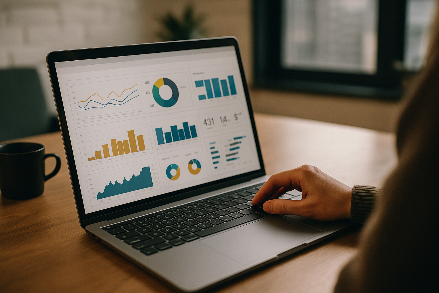 Data analyst engaged in Power BI learning on laptop via cloud PC