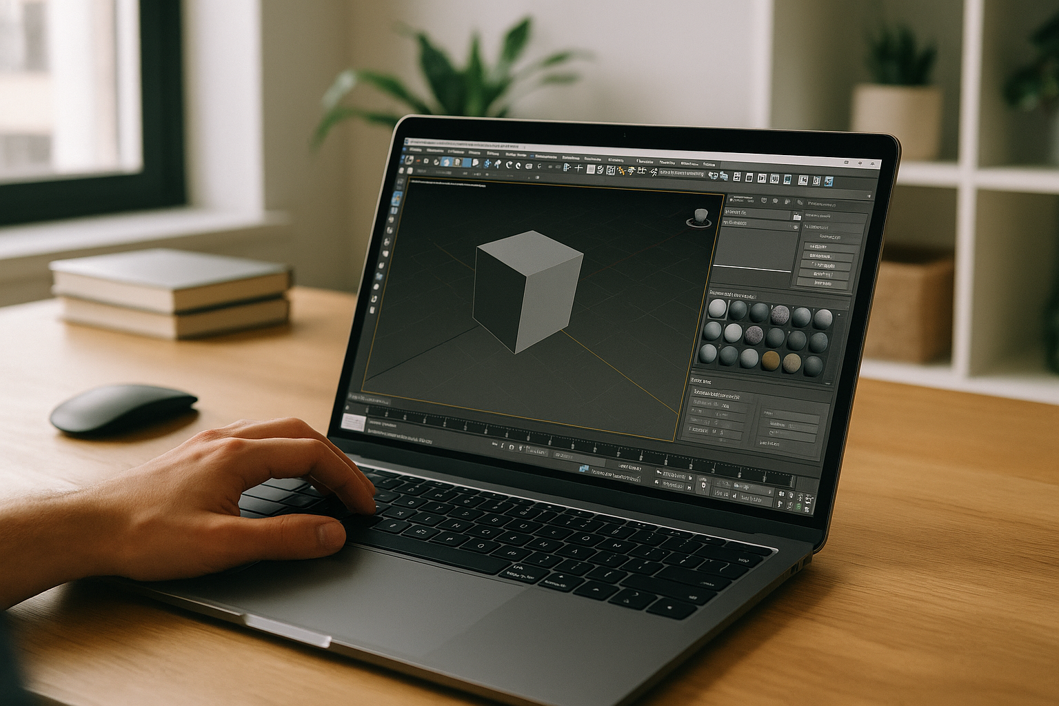 Designer working with 3ds Max online editor on MacBook