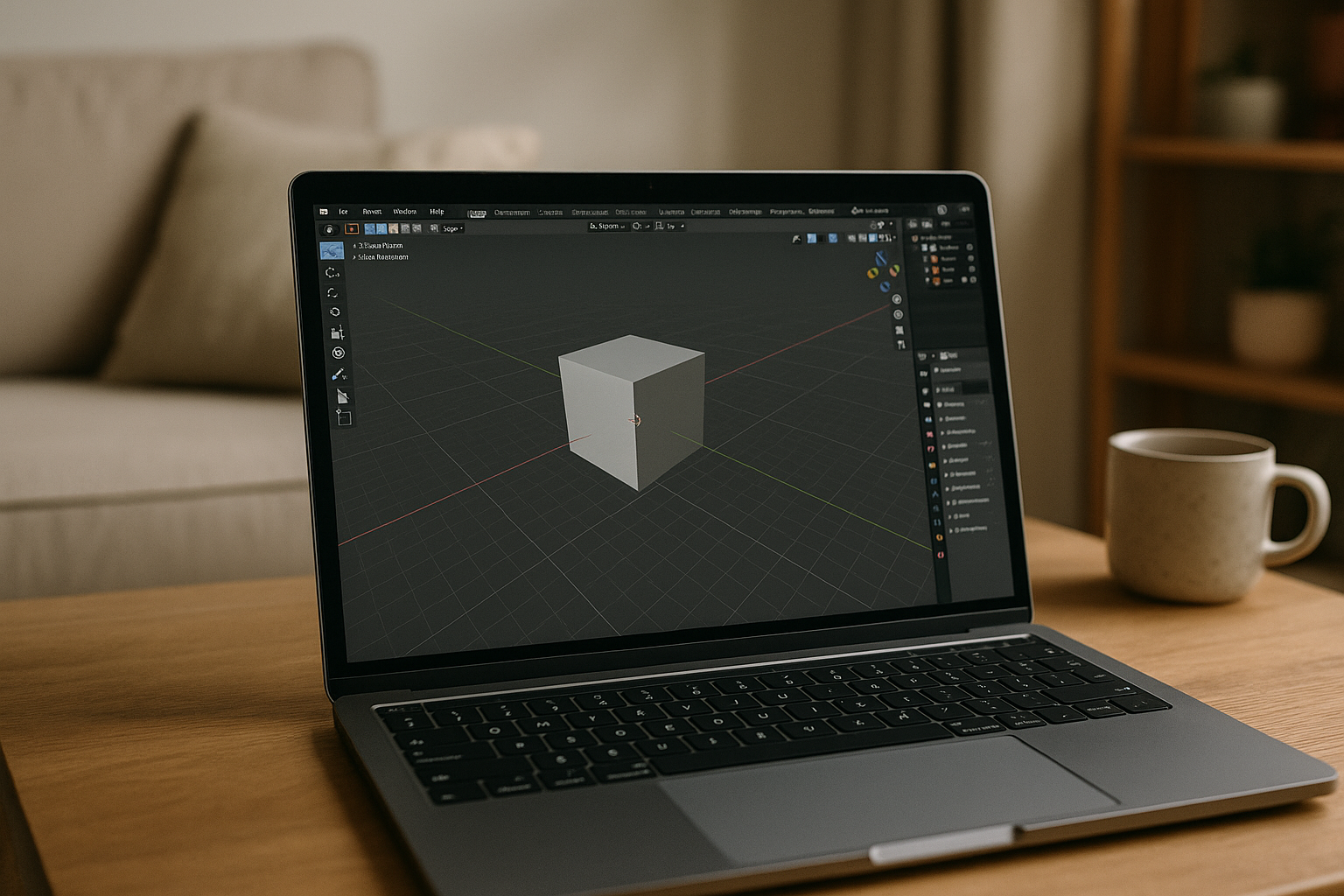 3D designer accessing Blender design program on a laptop through cloud PC