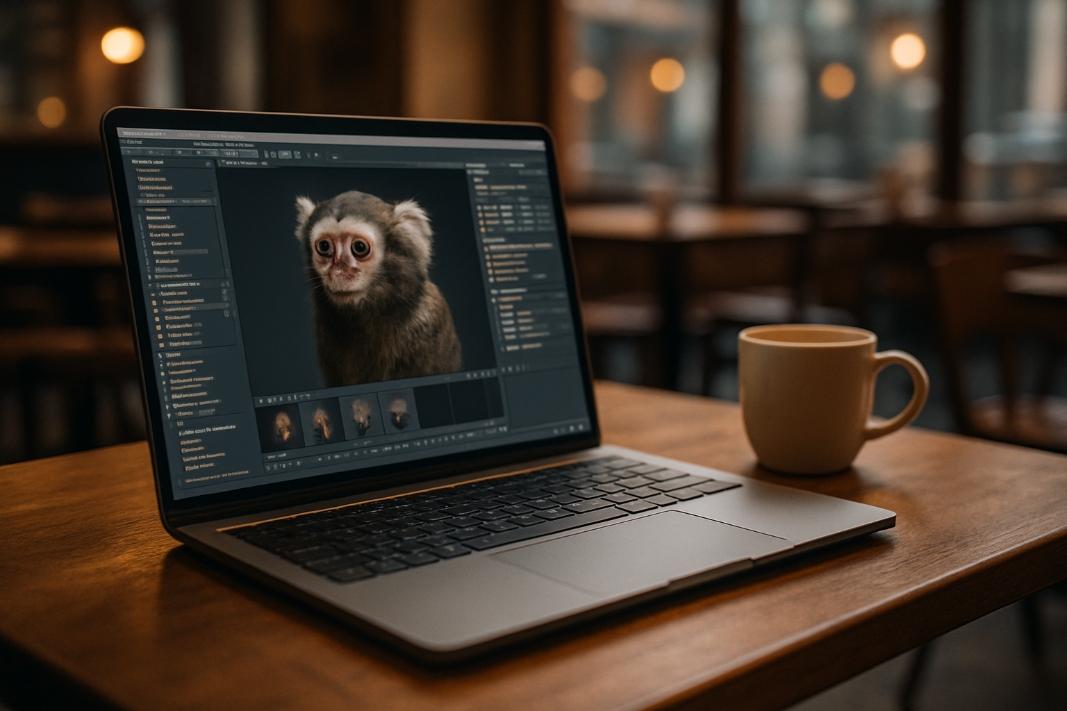 When You Need Marmoset Toolbag 5 Online but Can’t Install - modern laptop with professional desktop software in café