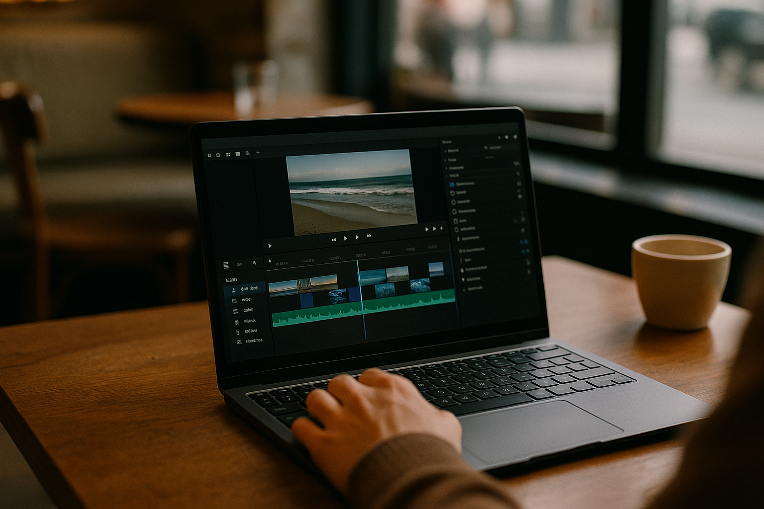 User editing videos using Premiere Rush online on a Linux laptop