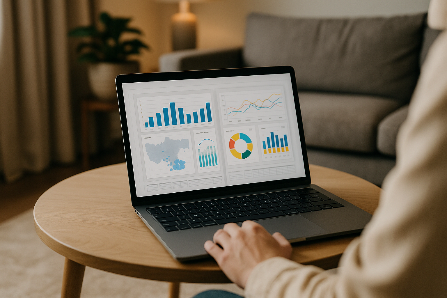 Data analyst engaging with Plotly in Power BI via cloud PC on laptop
