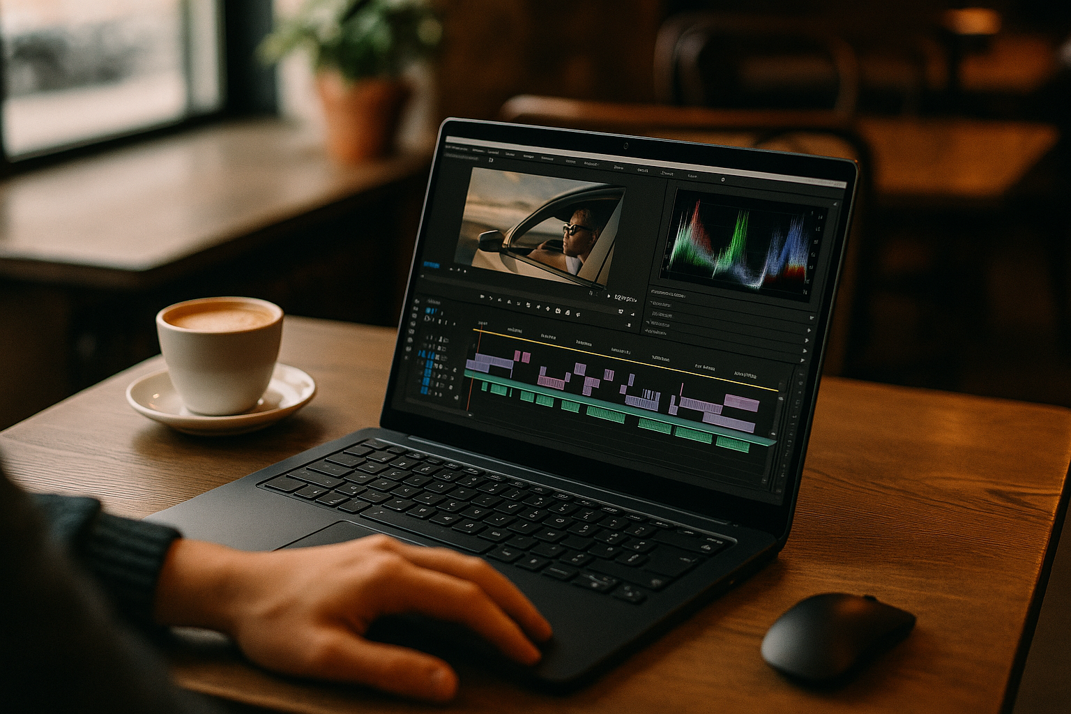 Video editor using Premiere Pro on Linux laptop through cloud PC browser