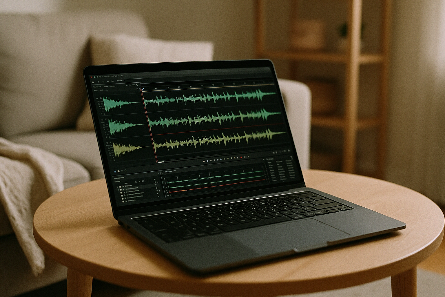 User editing audio with Adobe Audition for Linux on laptop via cloud PC