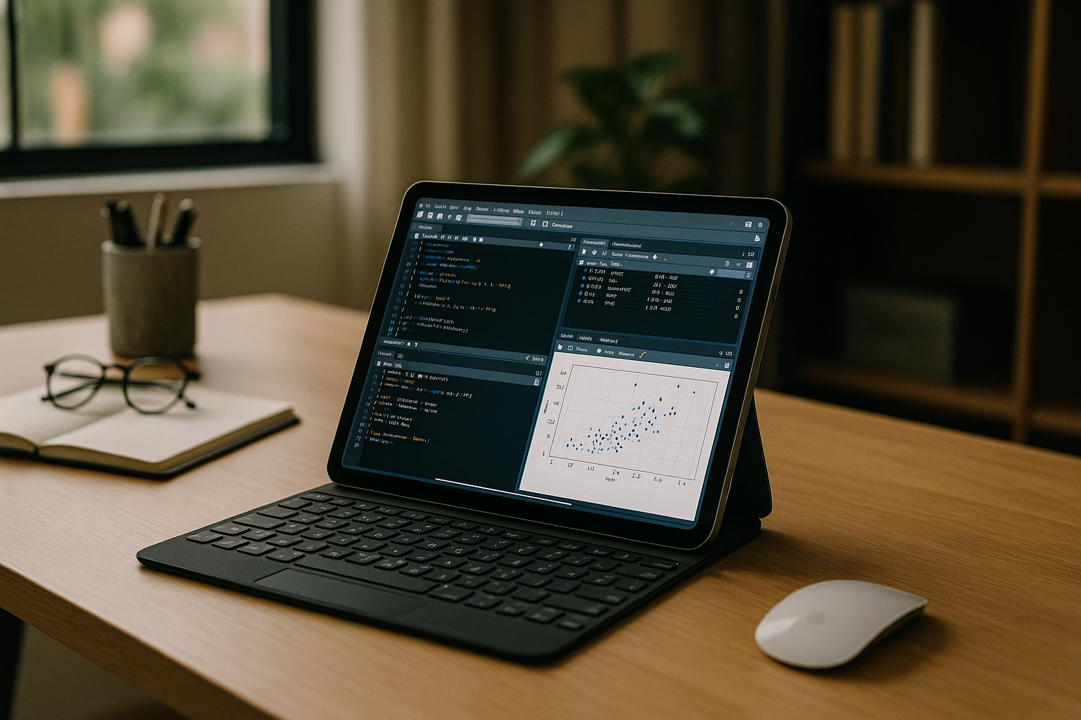Data scientist using RStudio online on iPad via cloud PC