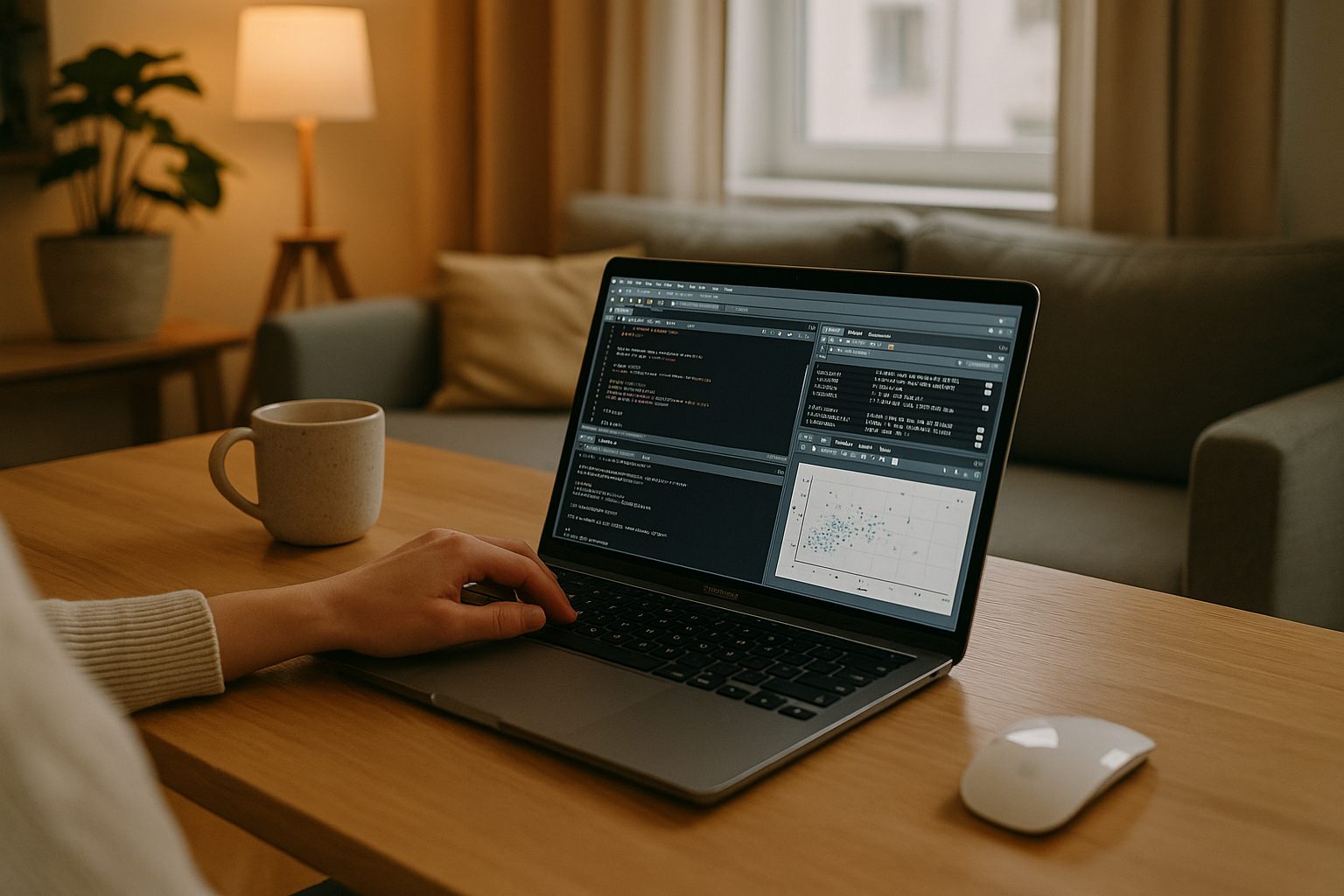 Data scientist working with RStudio online on MacBook through cloud PC