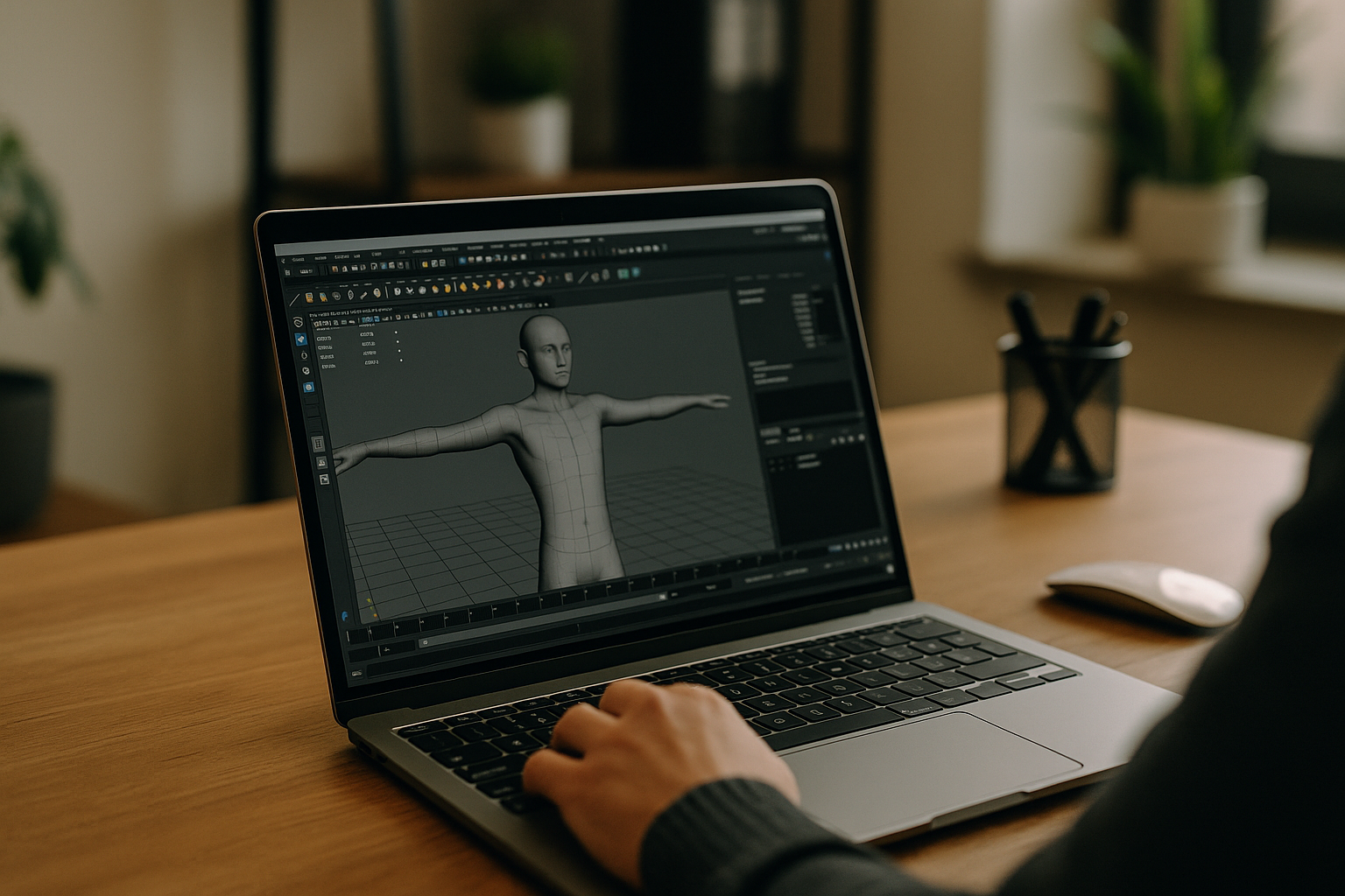 3D designer utilizing Maya for Mac via cloud PC on laptop