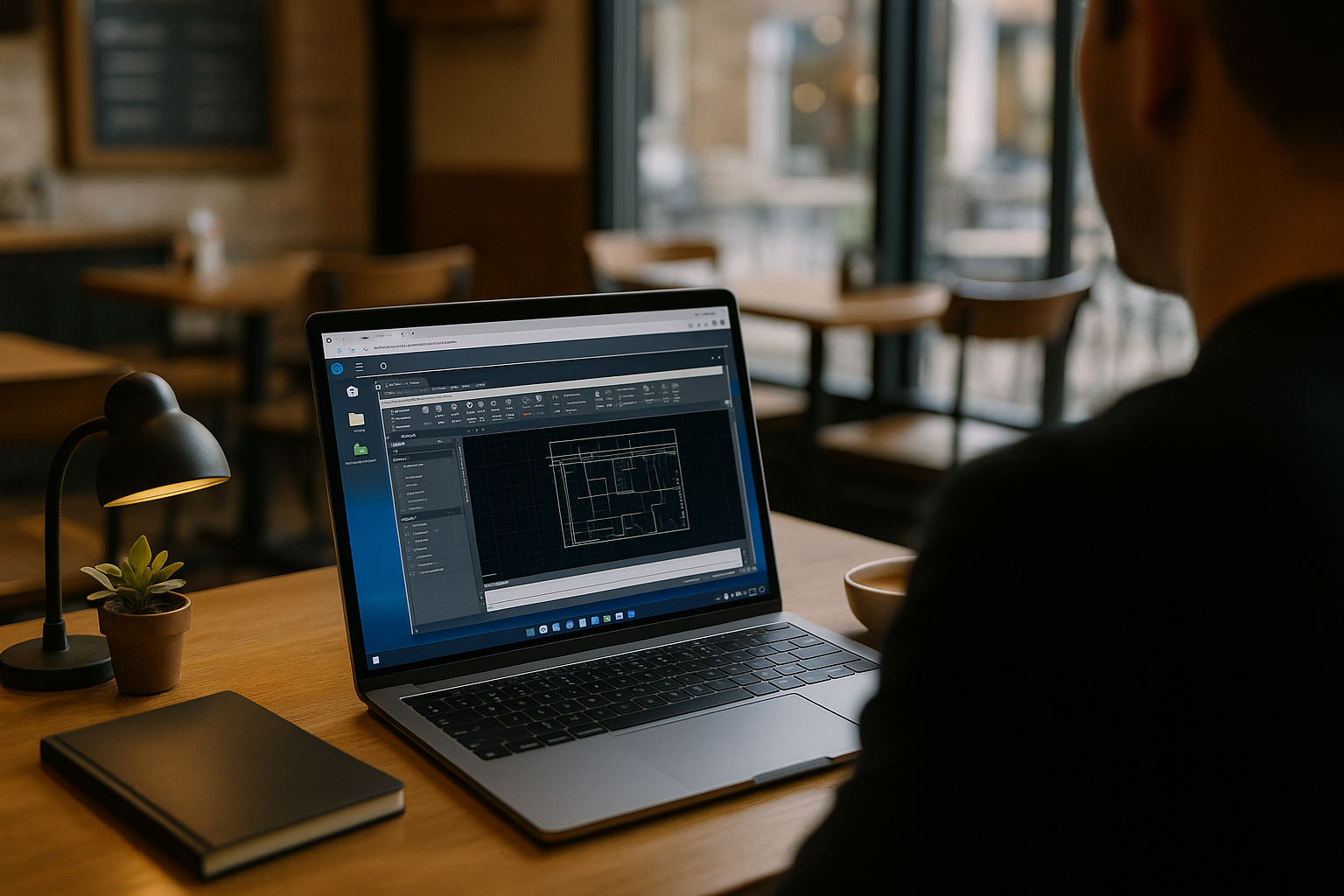 Architect using online AutoCAD software through a cloud PC alternative in a browser