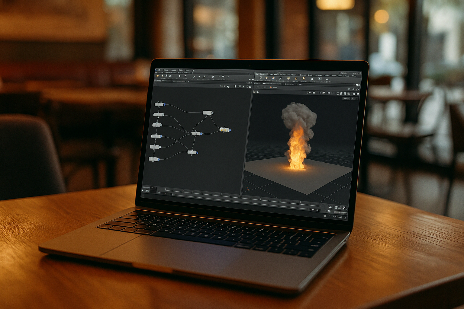 3D artist accessing Houdini tools on a laptop through a cloud PC