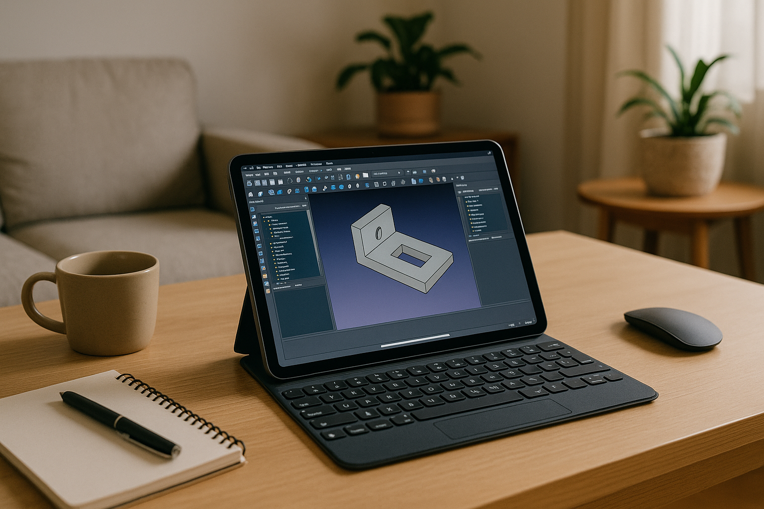 Professional using FreeCAD Tablet on iPad via cloud access