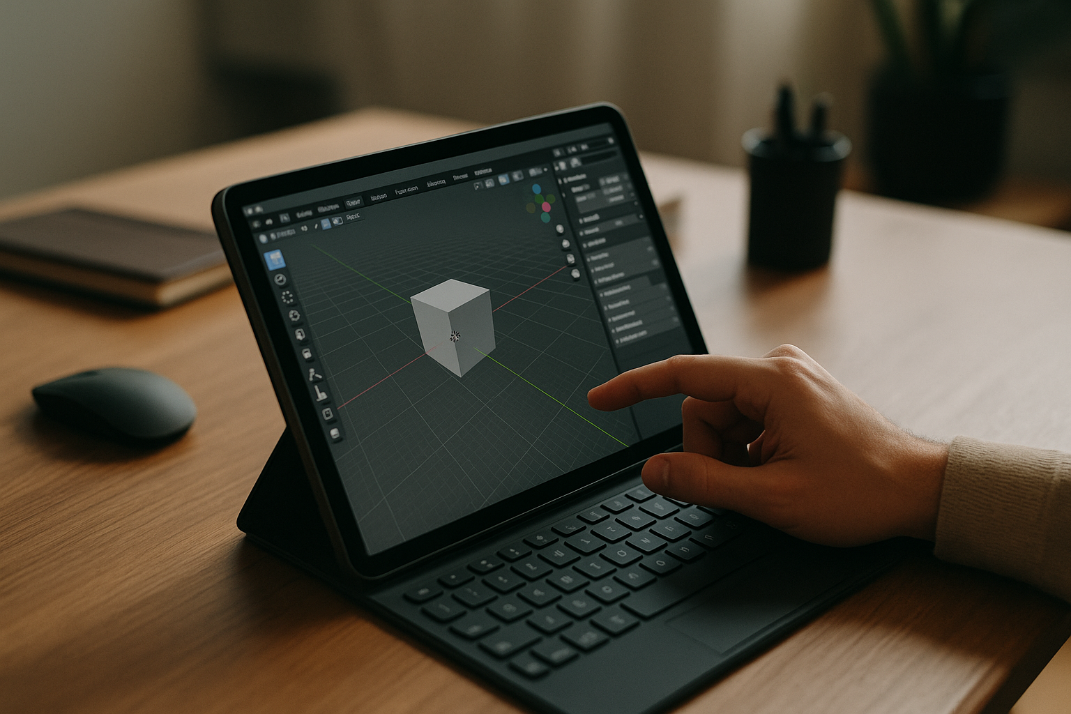 3D artist working with Blender on iPad through cloud PC browser