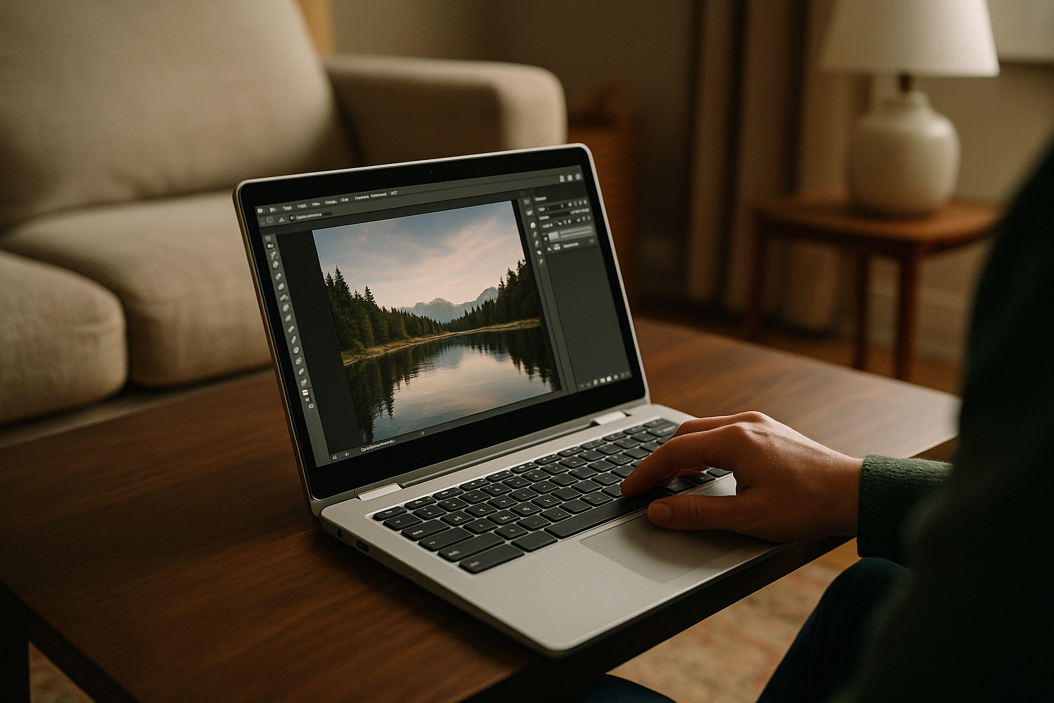 User editing photos with Photoshop on Chromebook through cloud PC